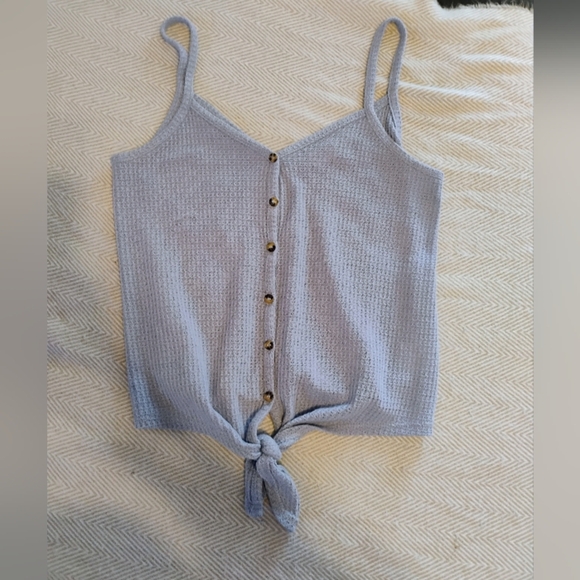 Hippie Rose Blue Waffle Knit Camisole with Tie Front - Picture 1 of 7
